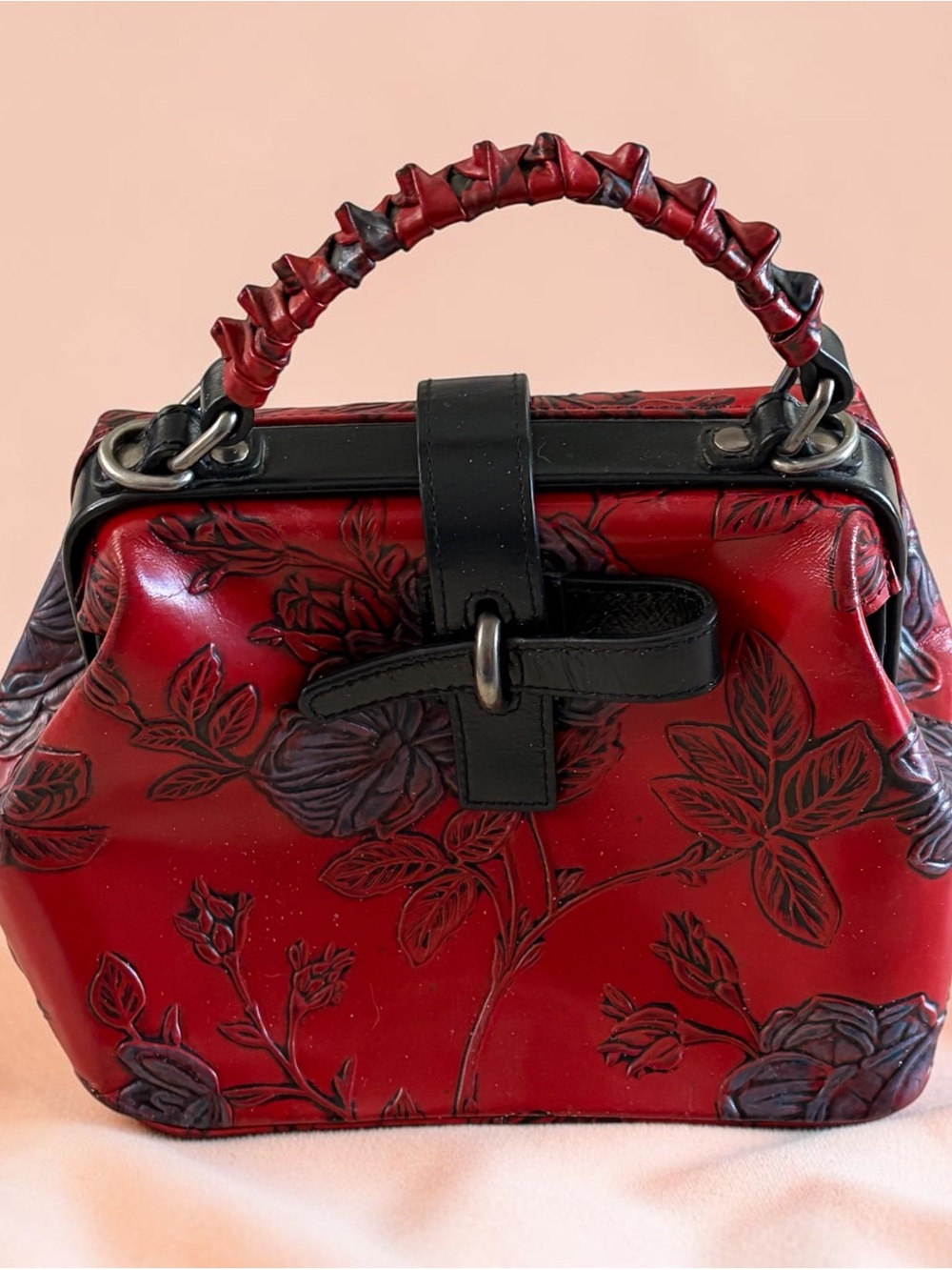 Vintage-Style Red Tooled Leather